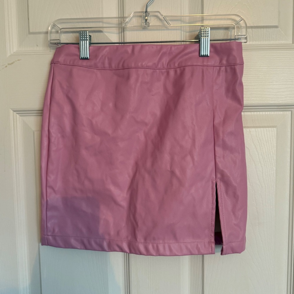 Native Daughters Pink Faux Leather Mini Skirt Side Slit Size S